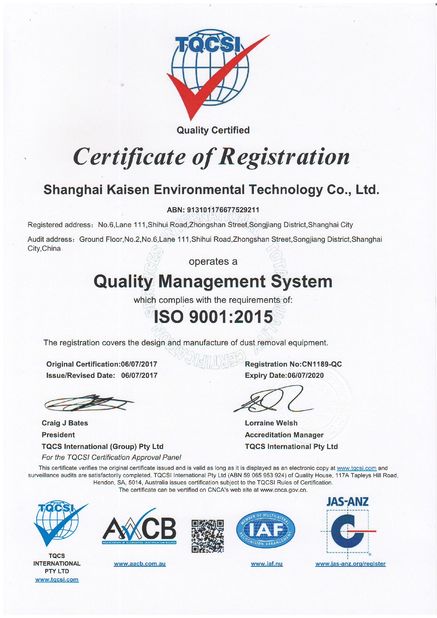 China Shanghai Kaisen Environmental Technology Co., Ltd. Certificações